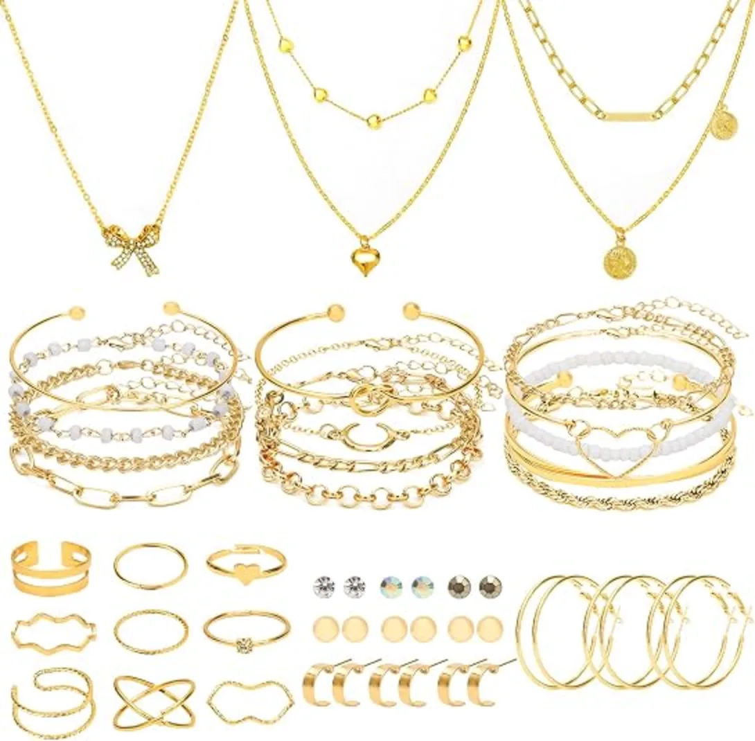 NEWITIN 49 Pcs Gold Jewelry Set Hypoallergenic Bohemian for Women