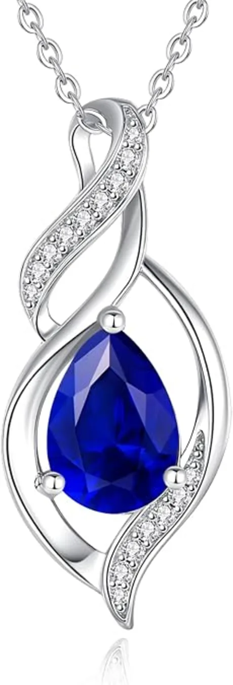 FANCIME Created Sapphire Infinity Love Birthstone Necklace Sterling Silver