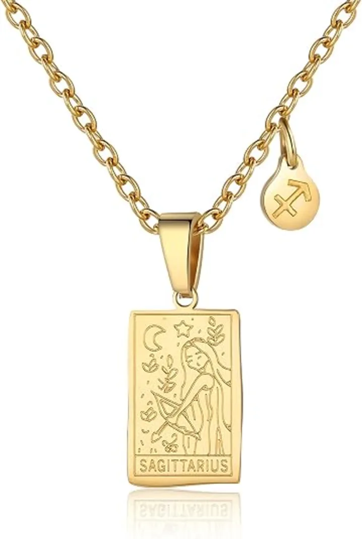 AIAINAGI Zodiac Sign Necklace Constellation Tarot Pendant Gold Stainless Steel