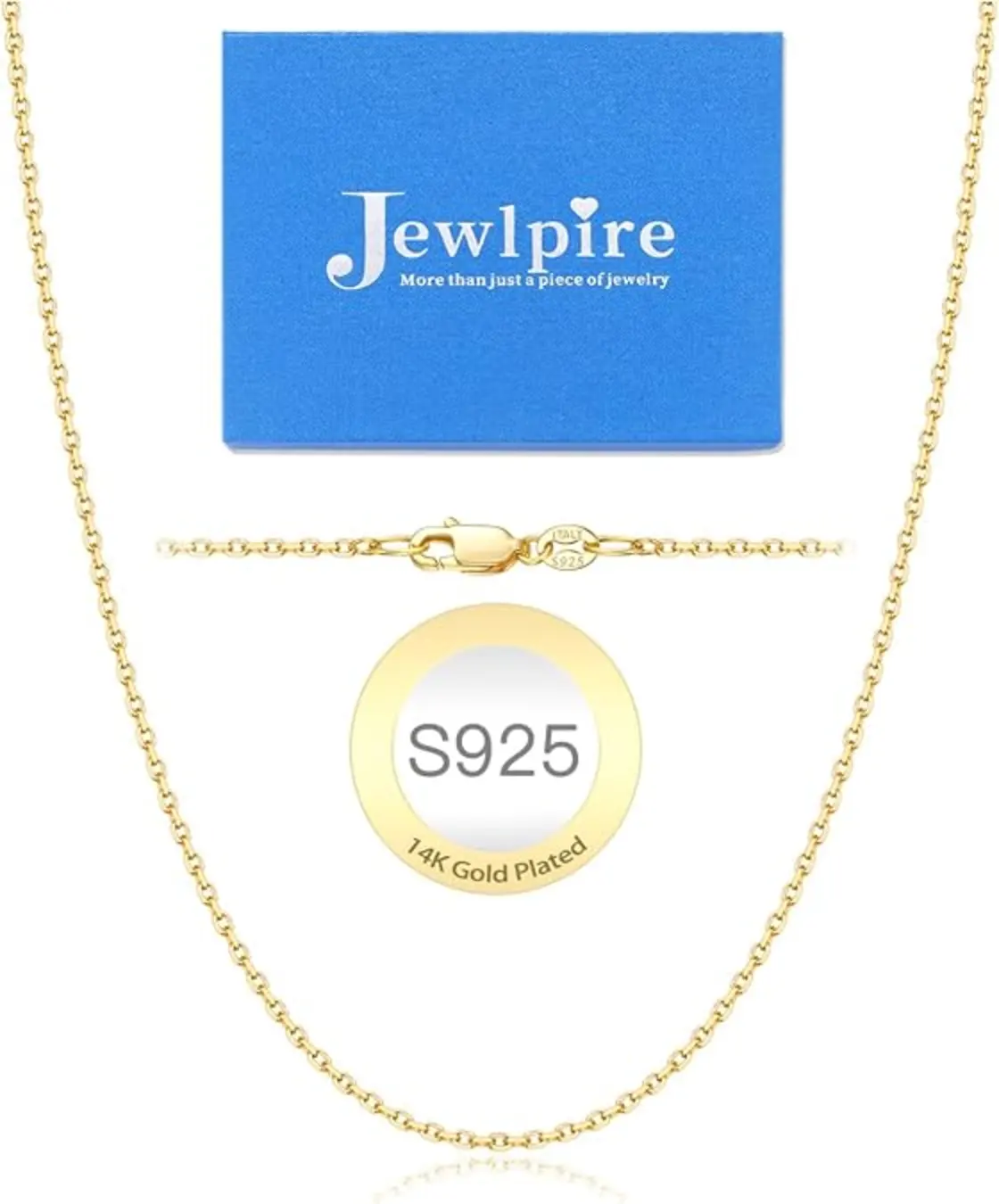 Jewlpire 14K Gold Plated 925 Sterling Silver Chain Necklace for Women 1.1mm 1.3mm Cable Chain Necklace Comfortable Womens Chain Necklaces 14 16 18 20 22 24 26 Inch
