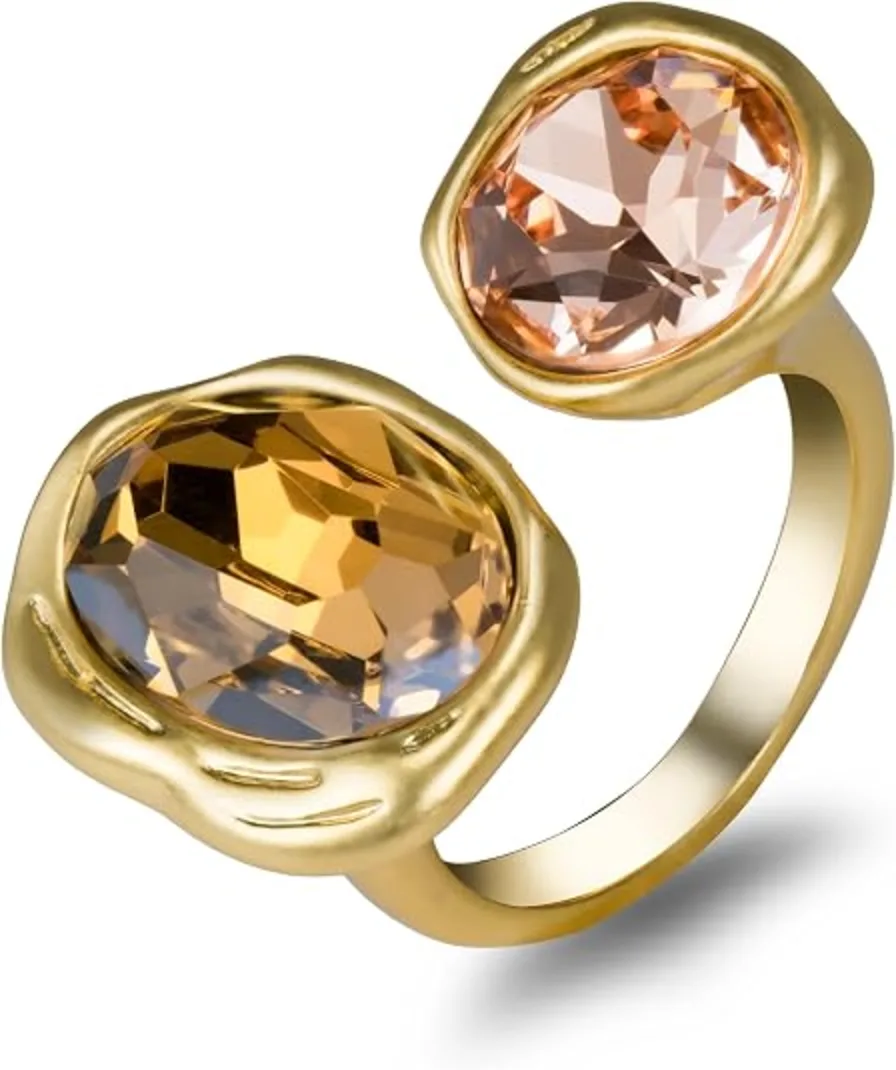 Melhill Open Statement Ring Cocktail Ring Cubic Zirconia Gemstones Antiqued Gold Plated Adjustable Open Band Vintage Jewelry for Women