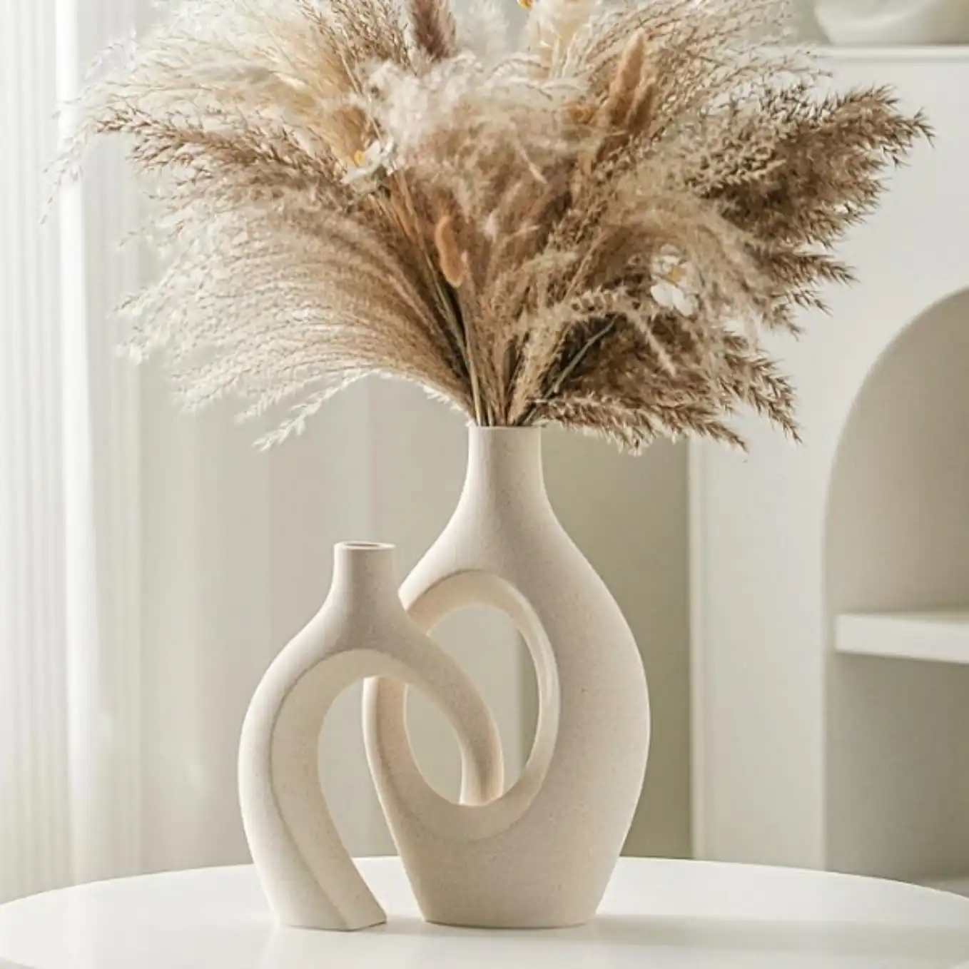 Lvases Snuggle Hollow Ceramic Vase Set of 2 Boho Nordic Modern Home Decor Vase