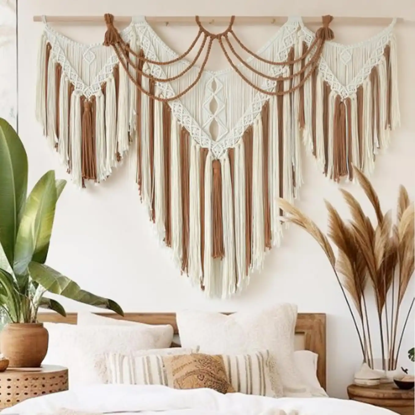 IOWER Macrame Wall Hanging Handwoven Geometric Tapestry Woven Decor Forty Seven Inches Wide By Thirty Five Inches Long