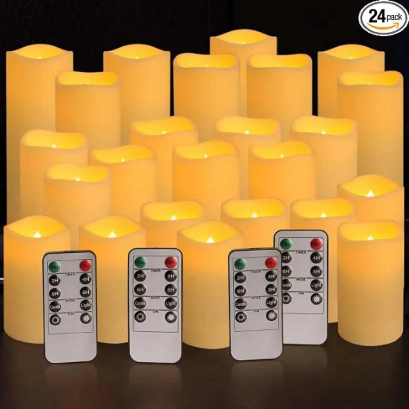 YOROXRG Set of Twenty Four Waterproof Outdoor Flameless LED Candles with Four Remote Controls and Timers