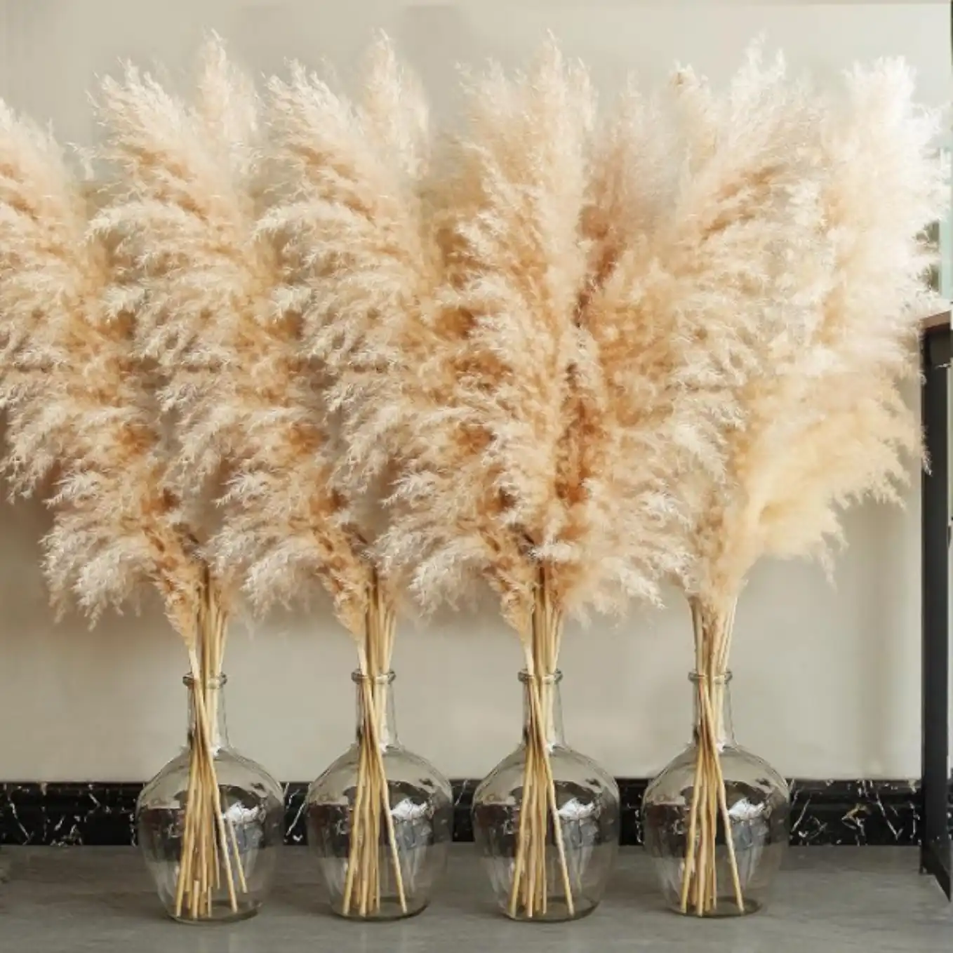 Bannifll Forty Inch Natural Pampas Grass Decor Twenty Stems Tall Beige Dried Pompas Plumes