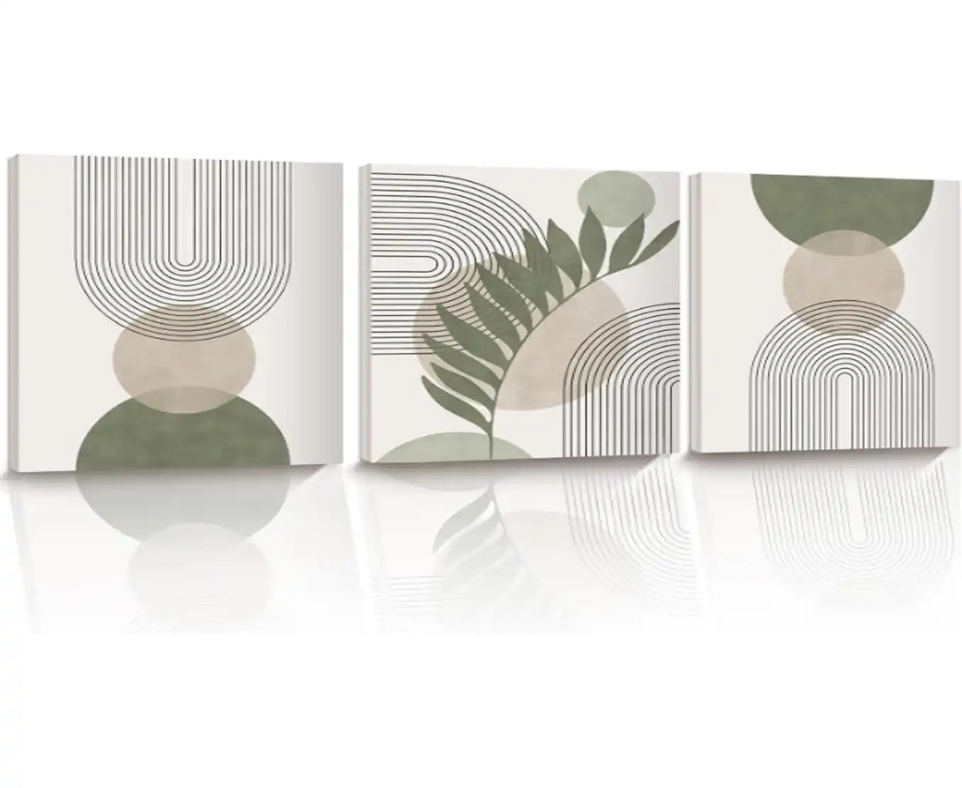 HesenDot Sage Green Boho Wall Art Framed Minimalist Abstract Canvas Prints Three Pack