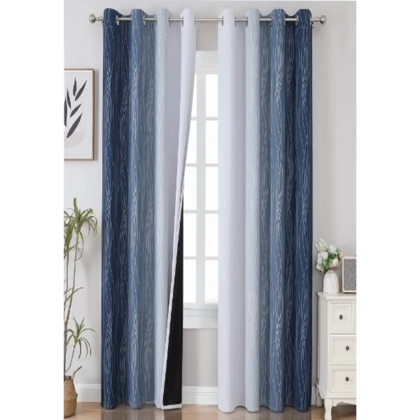 Estelar Textiler Ombre Blackout Curtains 84 Inches Long 2 Panels Navy Blue Greyish White