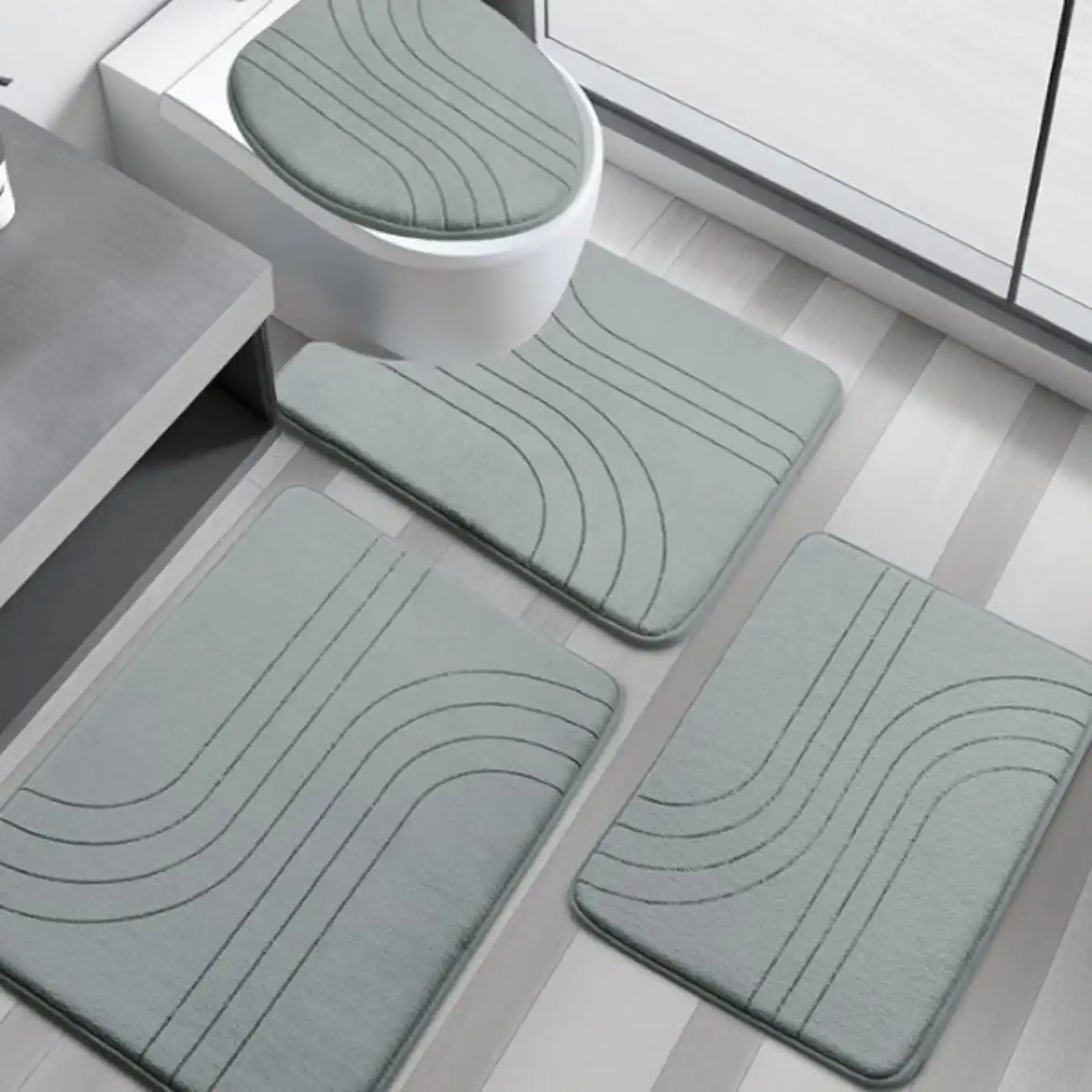 YIHOUSE Memory Foam Bathroom Rugs Soft Non Slip Mats Extra Thick 4 Piece Set