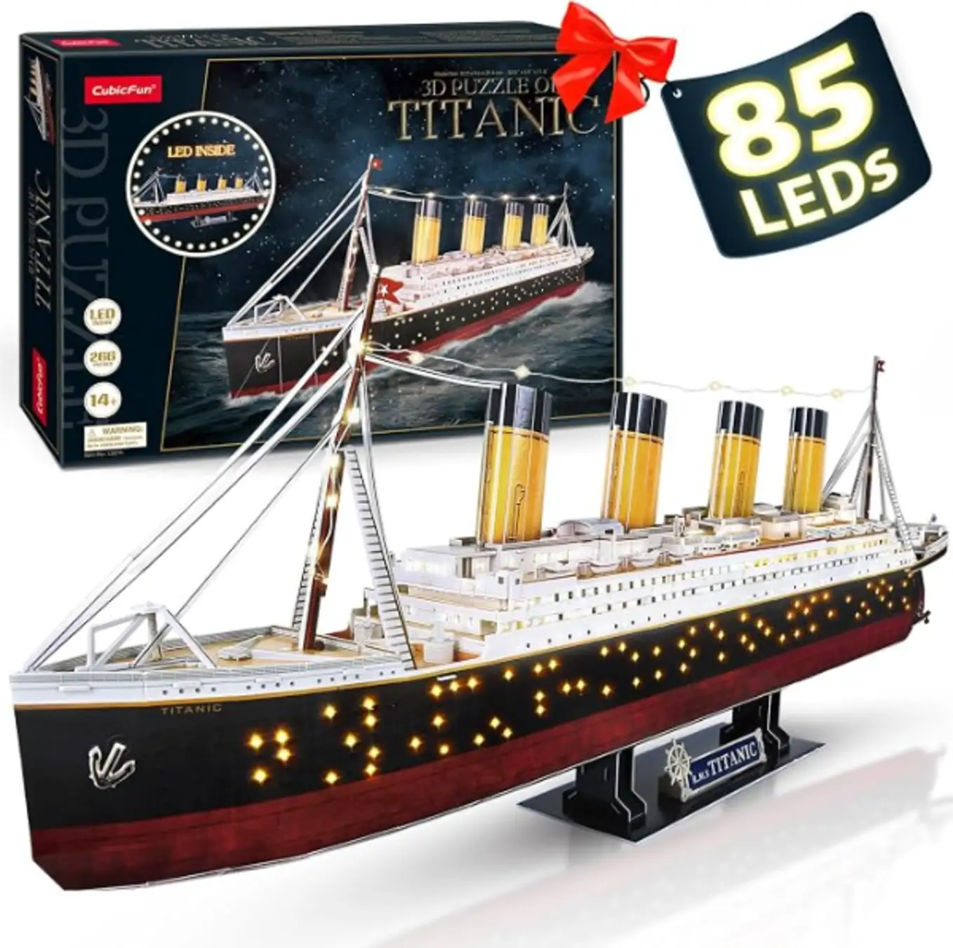 CubicFun Titanic 3D Model Ship Puzzle with LED Lights, 266 Pieces, 88 cm