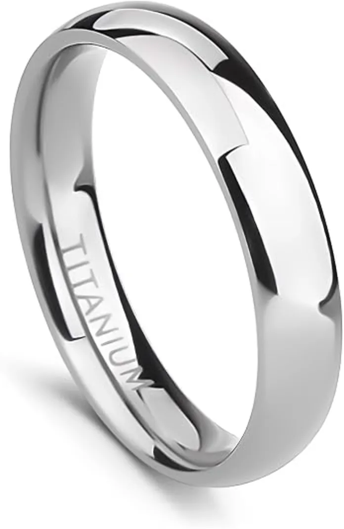 TIGRADE Titanium Plain Dome High Polished Wedding Band Comfort Fit