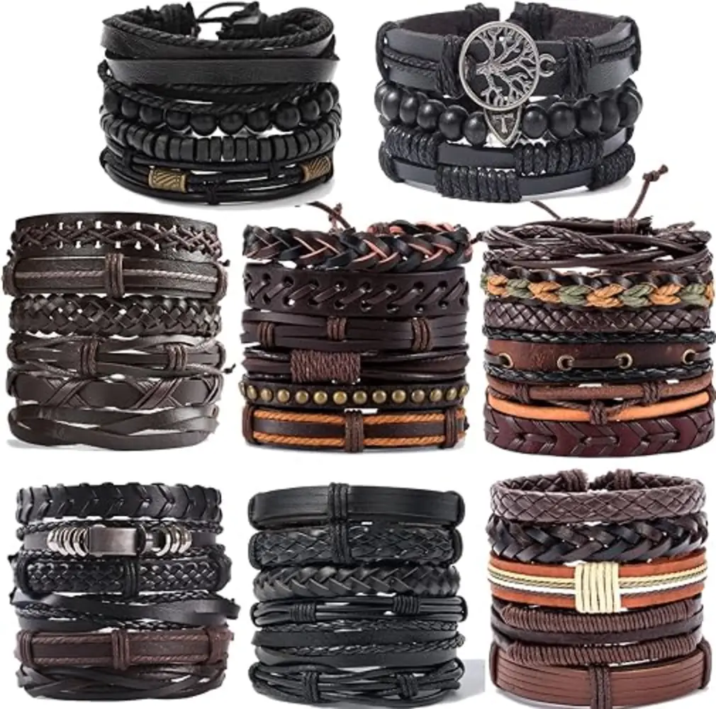 SONNYX 44 Pcs Braided Leather Bracelets for Men Women Adjustable Set