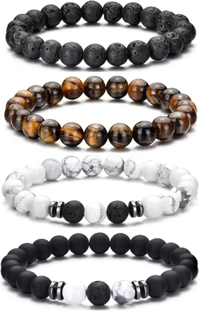 RANKEEF Tiger Eye Bracelet For Men 8MM Natural Stone Beads Set