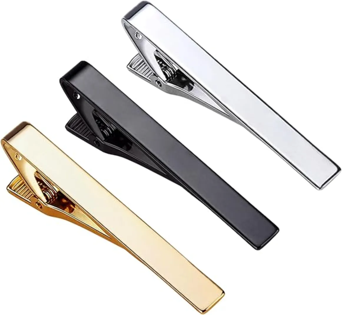 Roctee 3 Pack Men’s Tie Clips Gold Silver Black Classic Suit Tie Bar