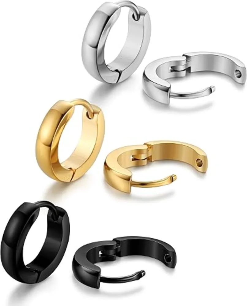 Jstyle 3Pairs Hypoallergenic 316L Stainless Steel Hoop Earrings Set