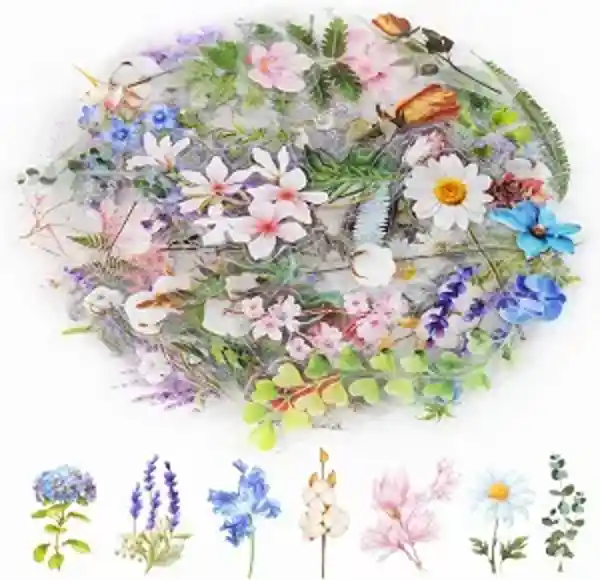 Weenkilly 160Pcs Natural Flower Stickers Transparent Floral Decals for Scrapbooking