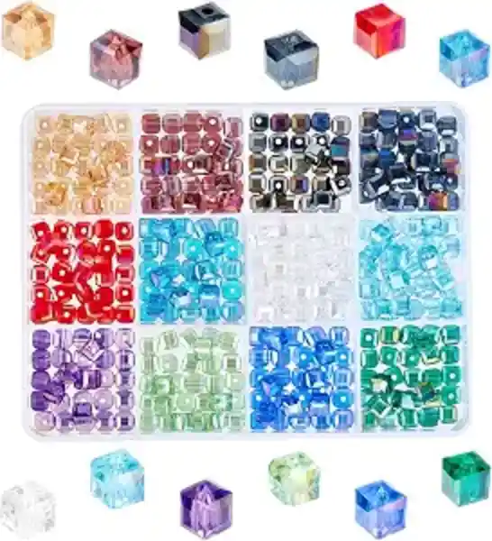 PH PandaHall 360pcs Cube Glass Beads Faceted Crystal Loose Beads for Jewelry Making