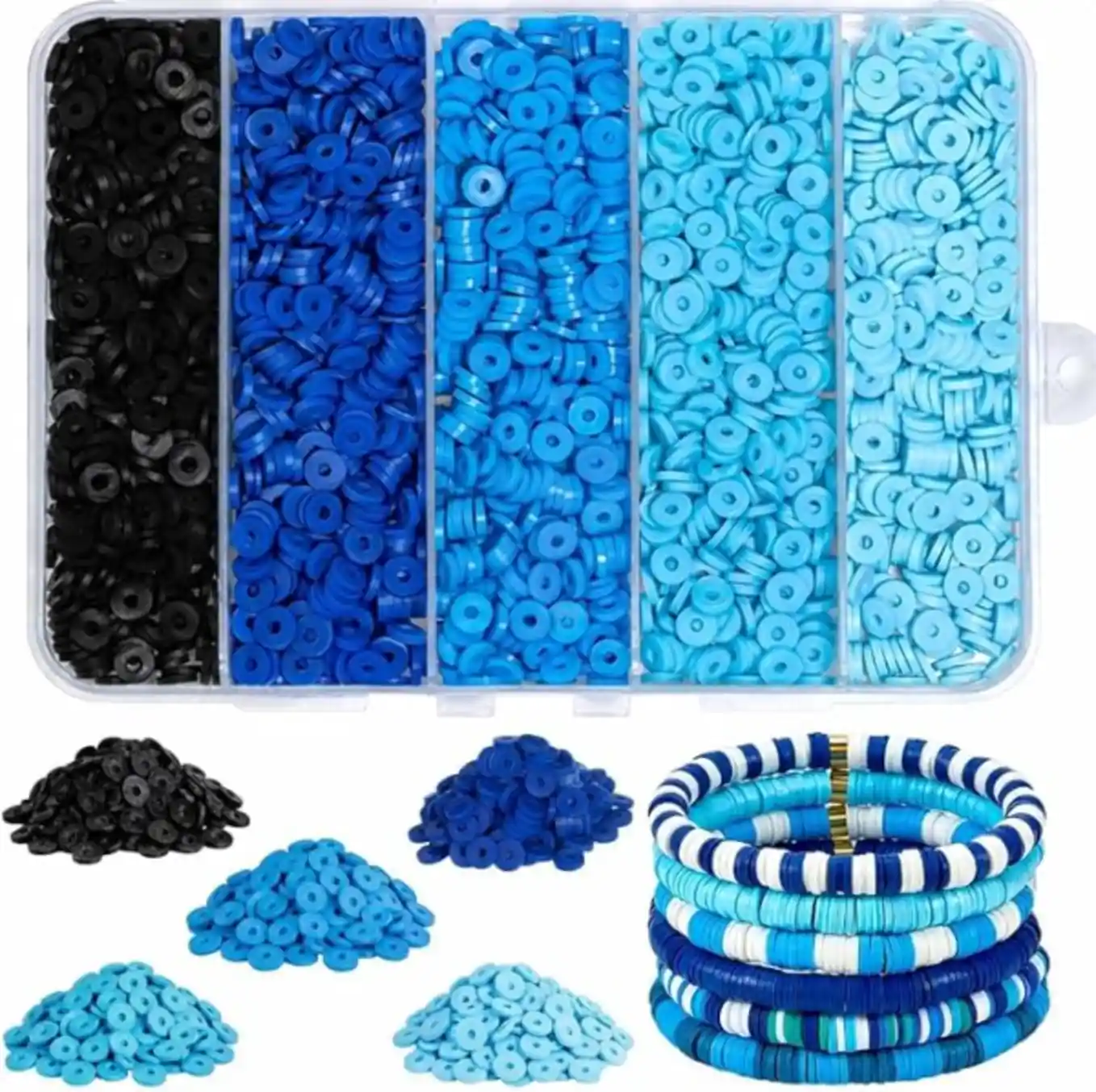 THRELE 3500pcs Blue Clay Beads 6mm Heishi Polymer Flat Disc Beads for Jewelry Making