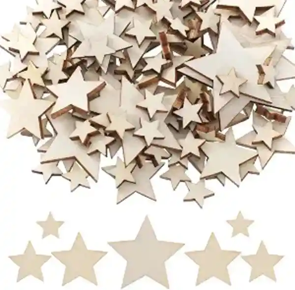 Zyghjort 100PCS Unfinished Wooden Star Cutouts Blank Natural Boxwood Craft Ornaments