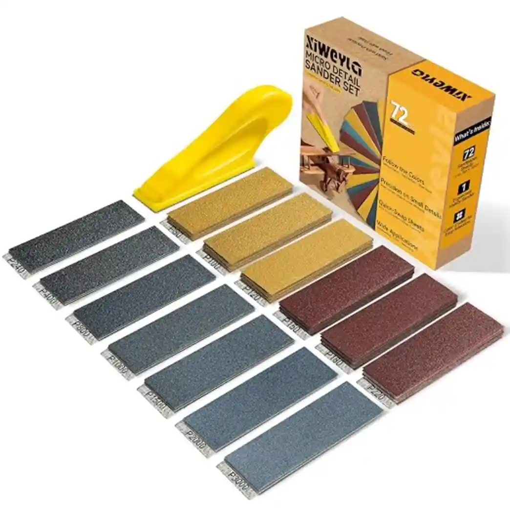 Xiweyla 72PCS Premium Sandpaper Set with Ergonomic Hand Sander and 13 Grit Levels