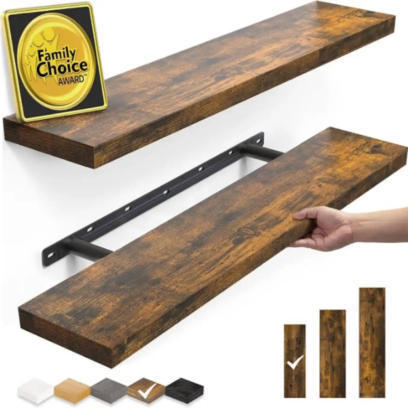 BAYKA Rustic Brown Floating Shelves Set of 2 Wall Mount Wood Shelf