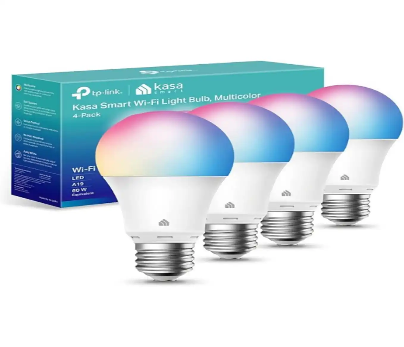 Kasa Multicolor Dimmable Wi-Fi Smart Bulb A19 800LM 9W KL125P4 4-Pack