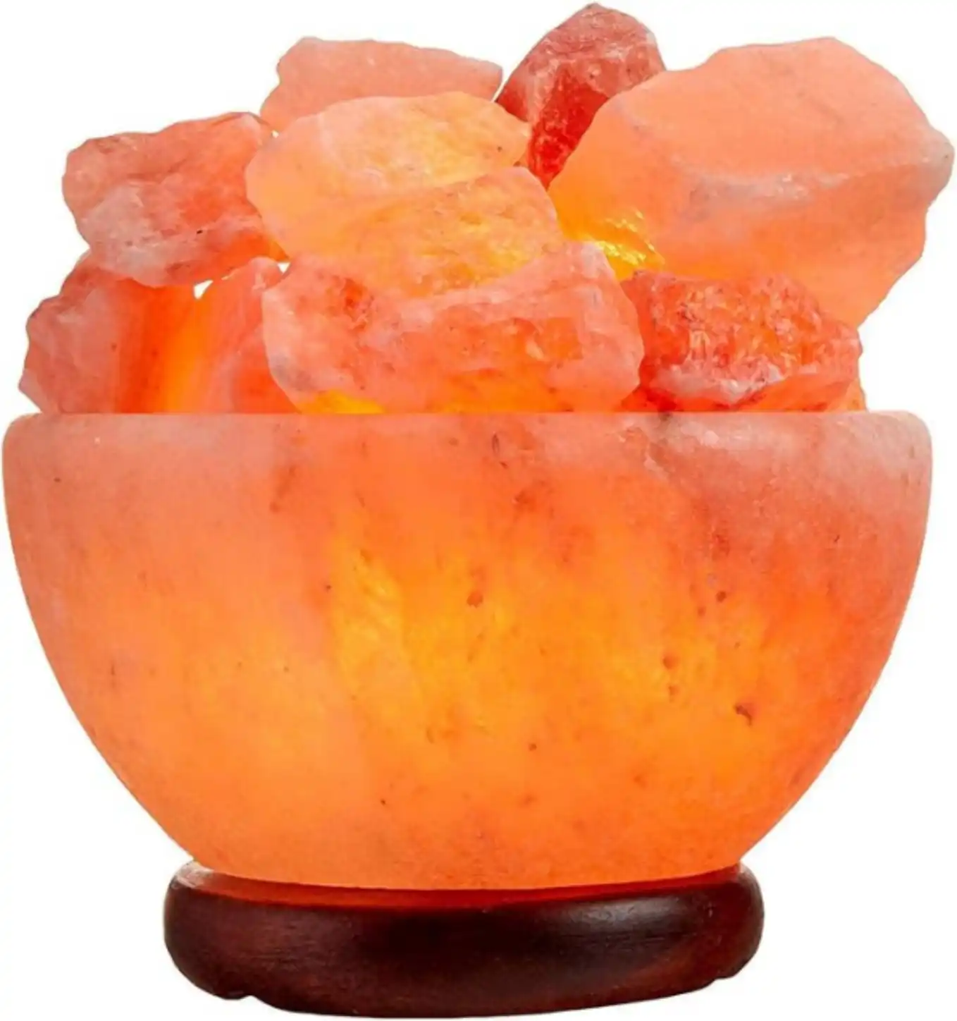 Spantik Himalayan Salt Lamp Bowl with Natural Crystal Chunks Dimmer Cord Classic Wood Base