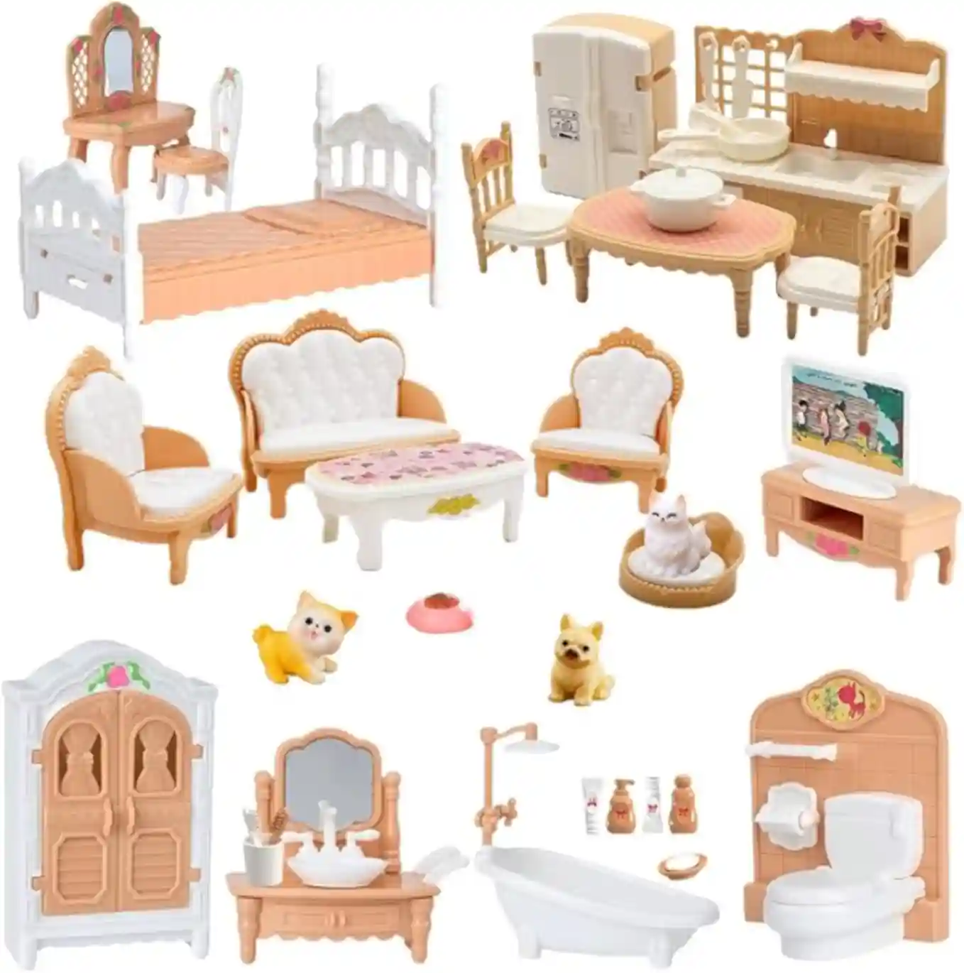 36Pcs Dollhouse Furniture Set Miniature 1:12 Scale Dolls House Accessories With Pets And Rooms