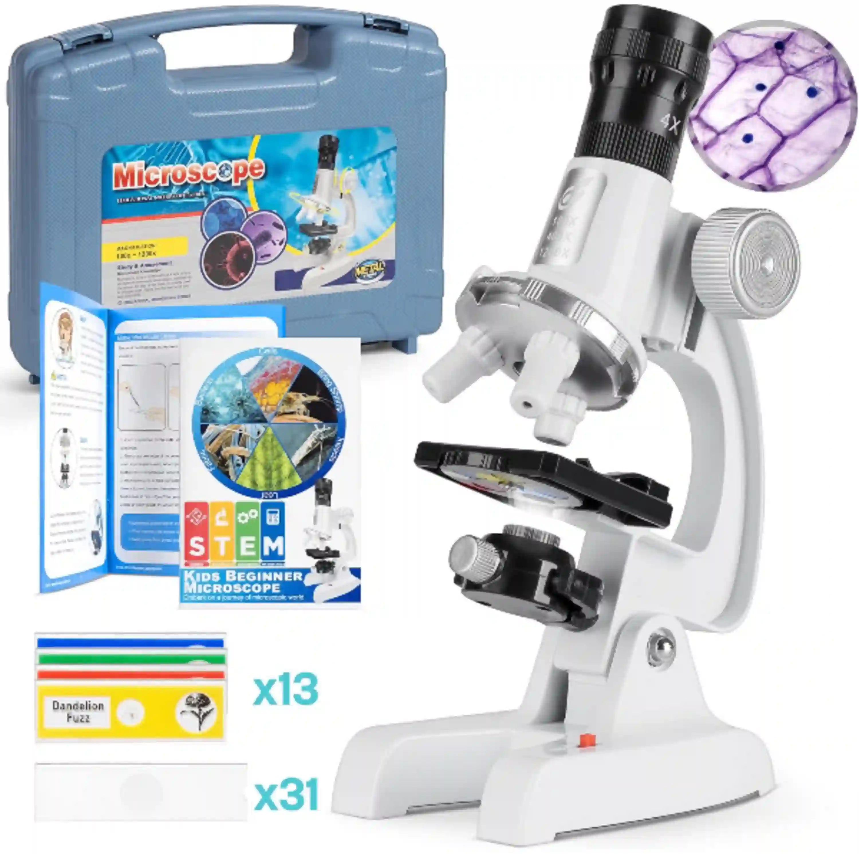 Uarzt Kids Beginner Microscope Science Kit 100X to 1200X Magnification STEM Toy