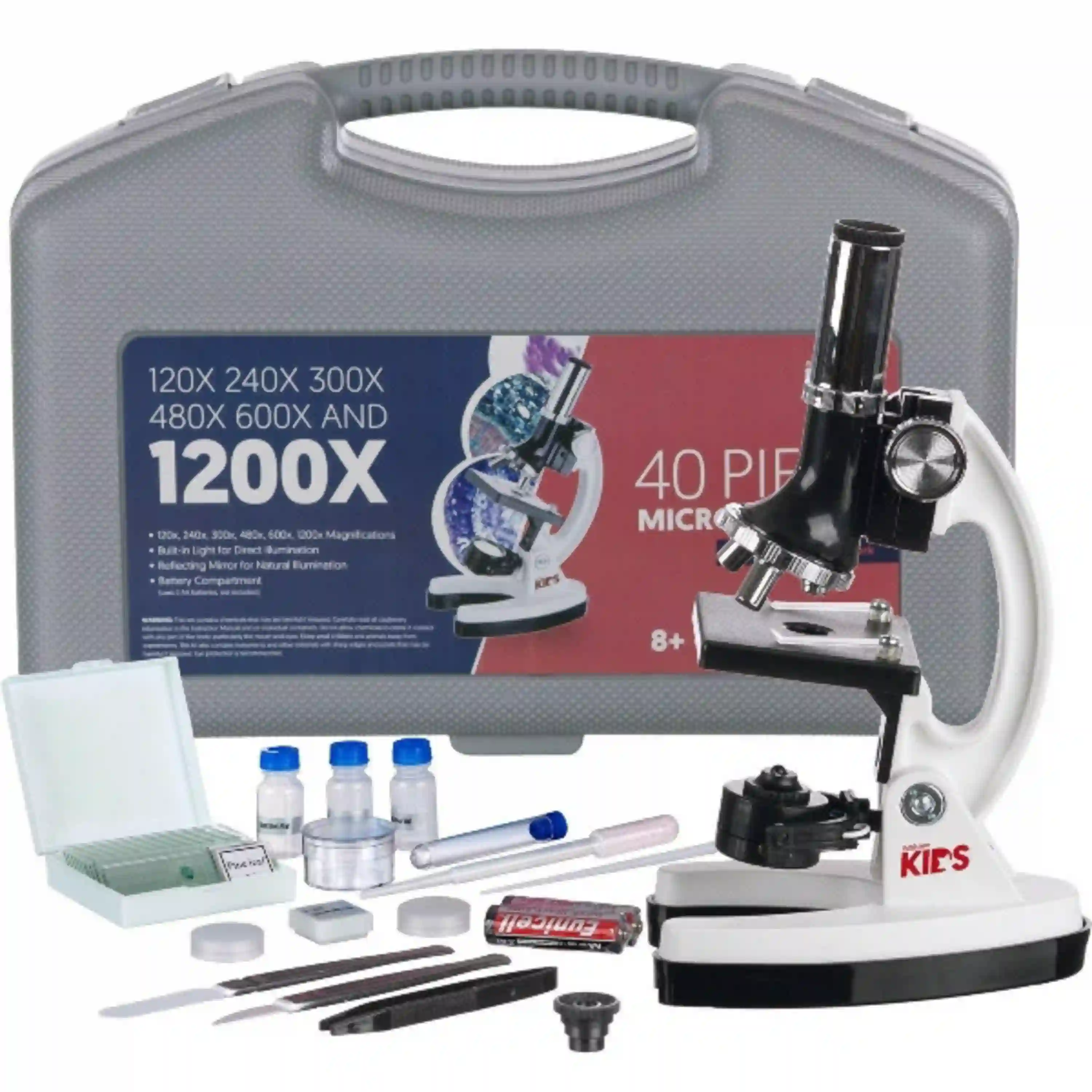 AmScope Kids 48pc 120X-1200X Biological Microscope Educational Starter Kit