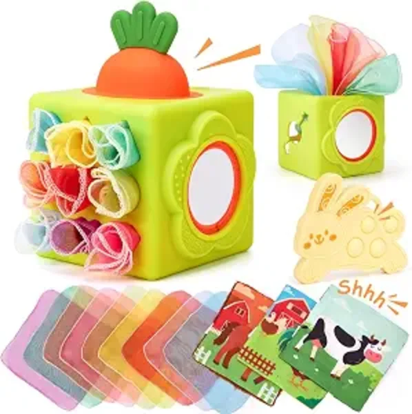 hahaland Silicone Baby Tissue Box Toy - Montessori Baby Toys 6-12 Months