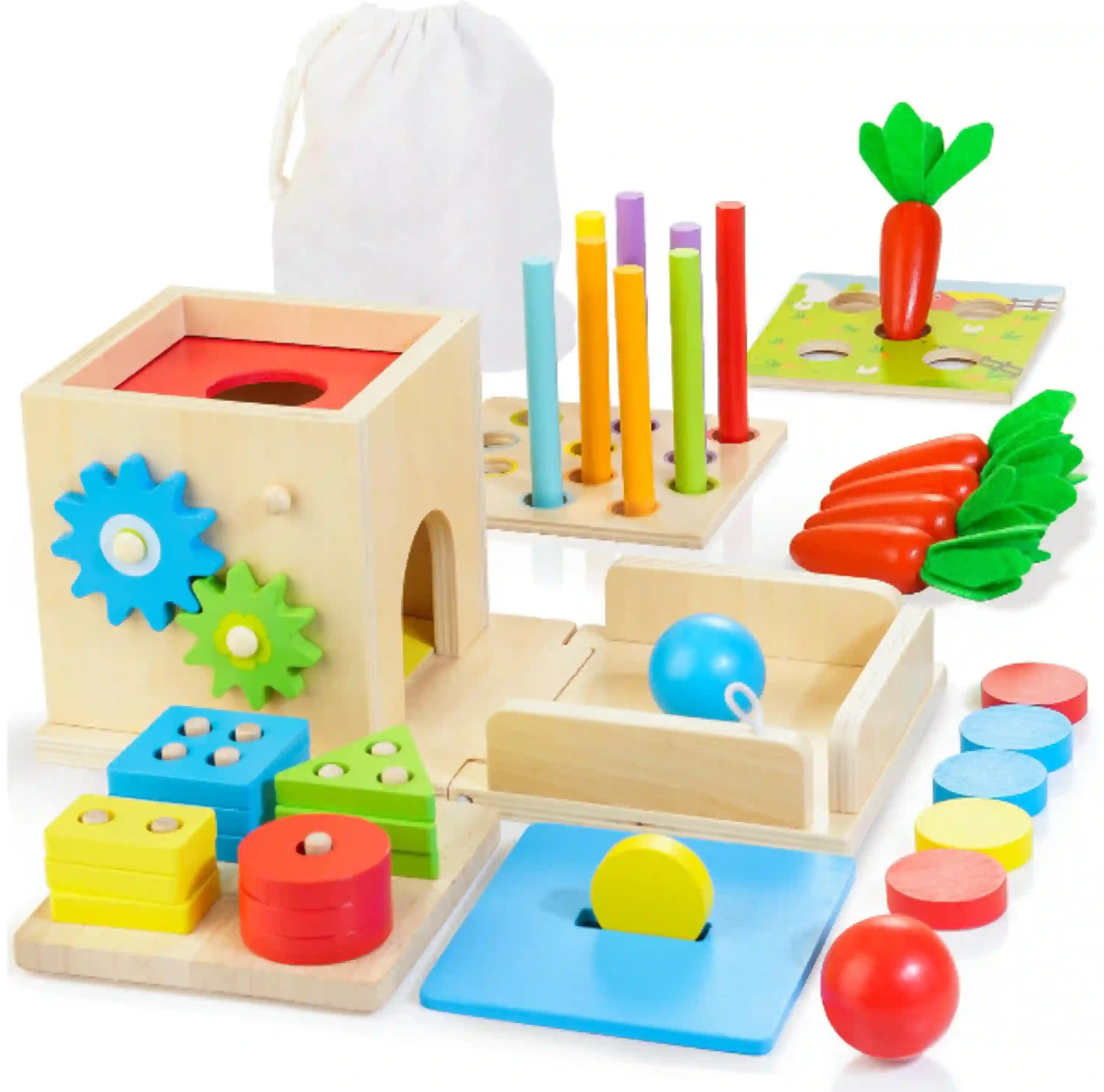 Kizfarm 8 in 1 Wooden Educational Play Kit Montessori Toy Set for Toddlers