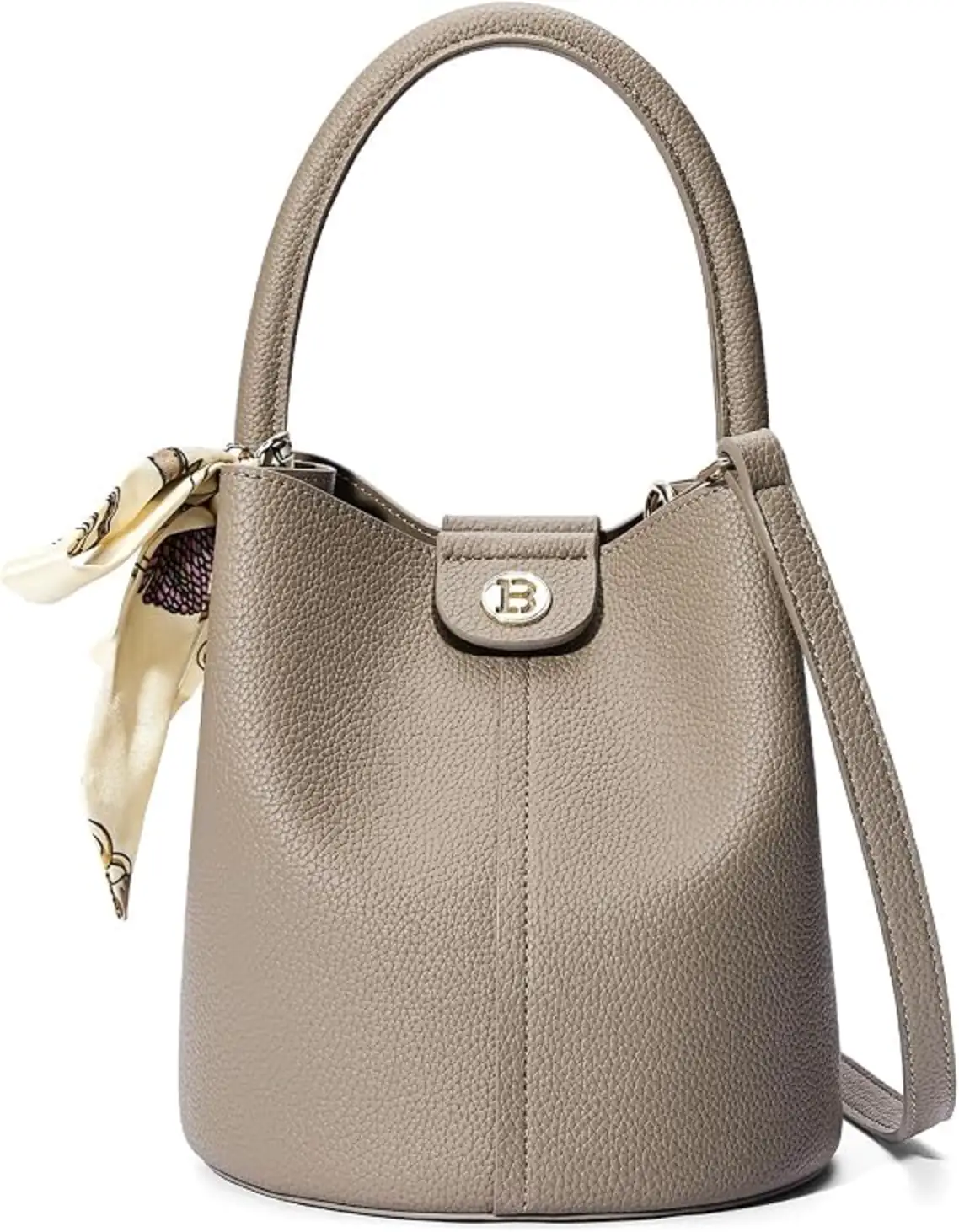 BOSTANTEN Small Crossbody Vegan Leather Bucket Bag with Silk Scarf