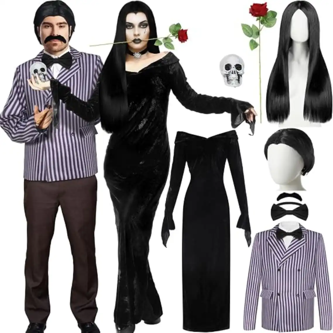 Xtinmee 8 Piece Couples Halloween Cosplay Costume Gothic Set for Men and Women