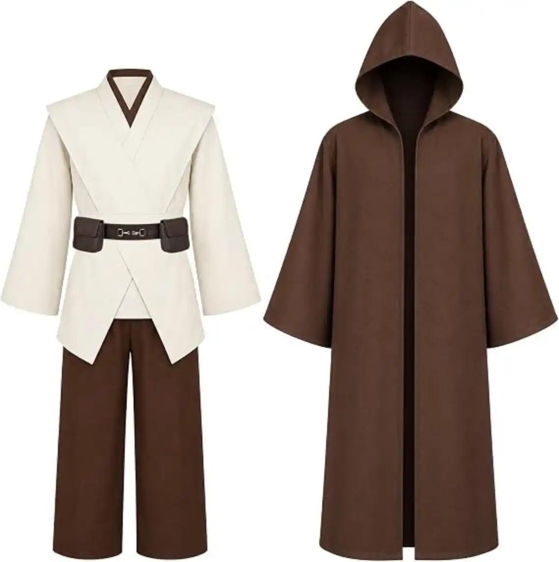 Frojuly Tunic Costume for Men 7 Pcs Brown Halloween Hooded Robe Set