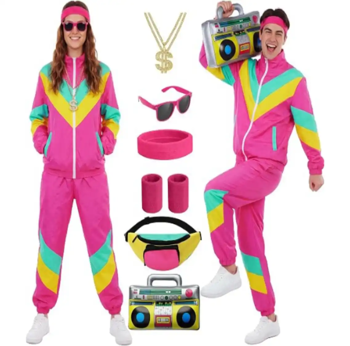 SOMSOC 80s Tracksuit Set Retro Neon Windbreaker Jogger Outfit