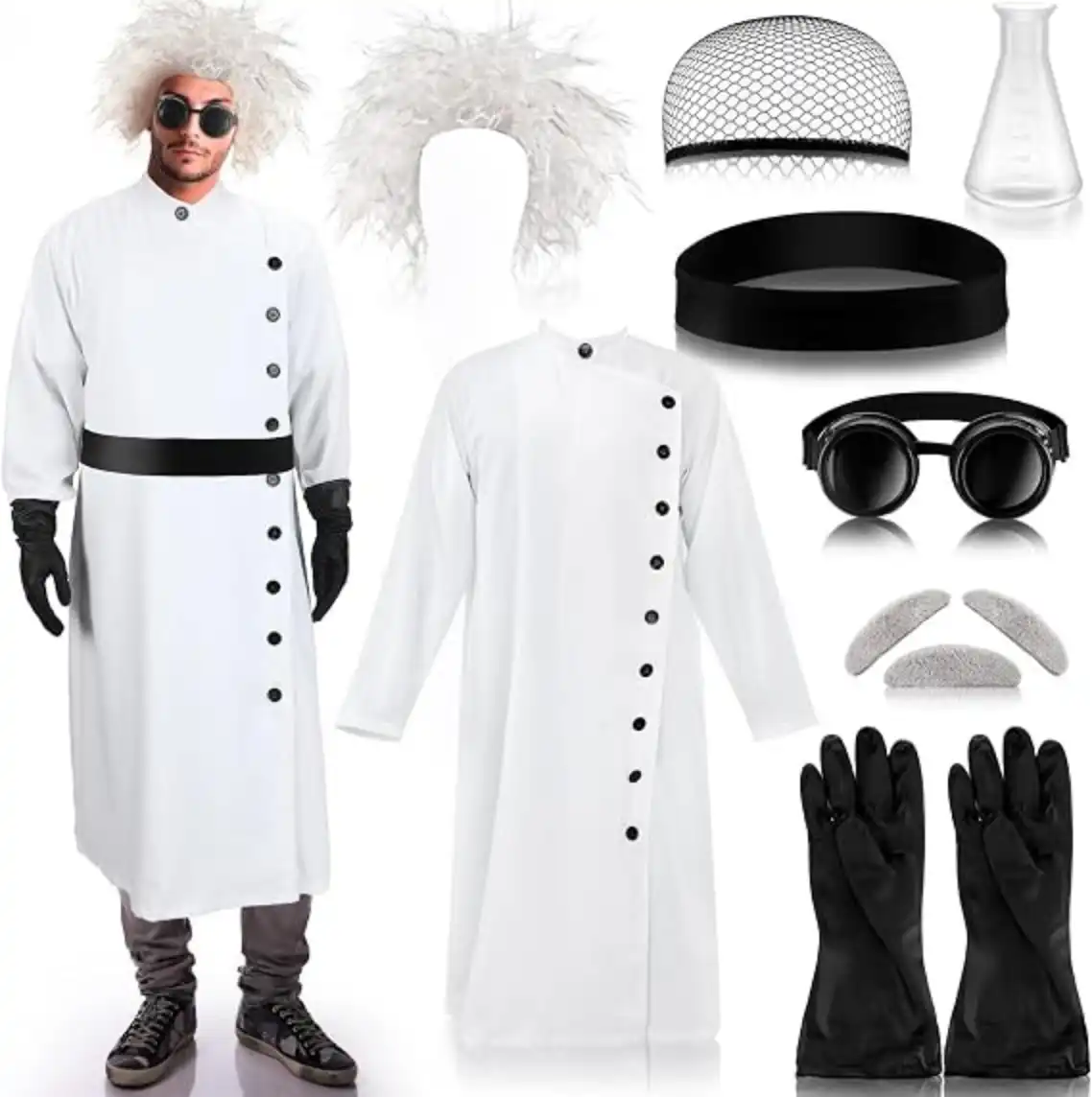 Jiuguva 9 Pcs Halloween Mad Scientist Costume for Adult Men