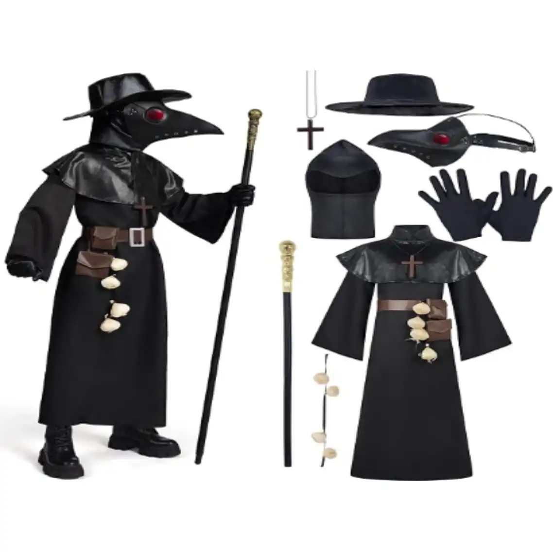 Spooktacular Creations Halloween Plague Doctor Costume for Kids 10 in 1 Set