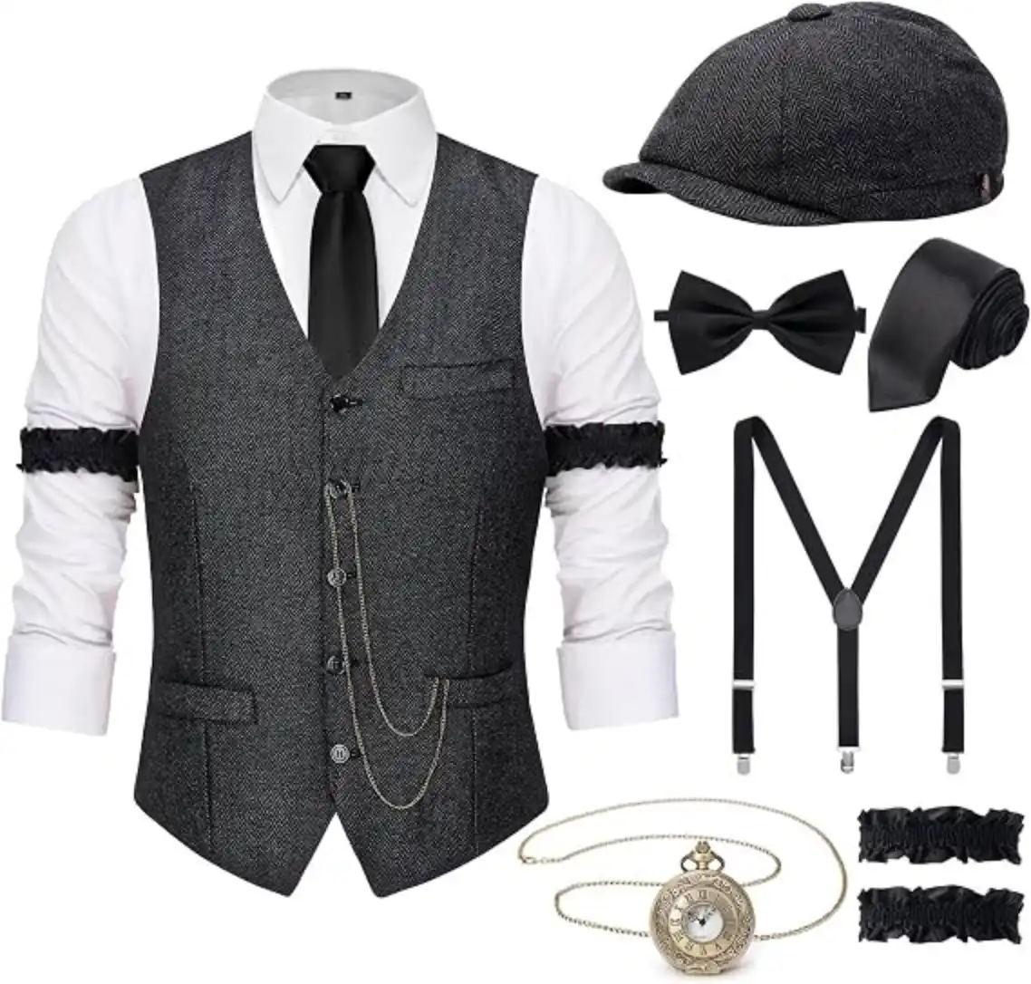 YESSA 1920s Mens Costume Set Roaring 20s Gatsby Gangster Outfit