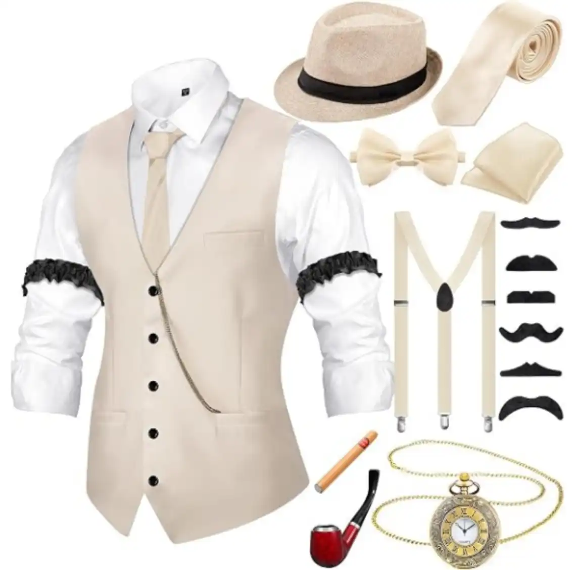 Neer 1920s Mens Costume Accessories Outfit Complete Gangster Set