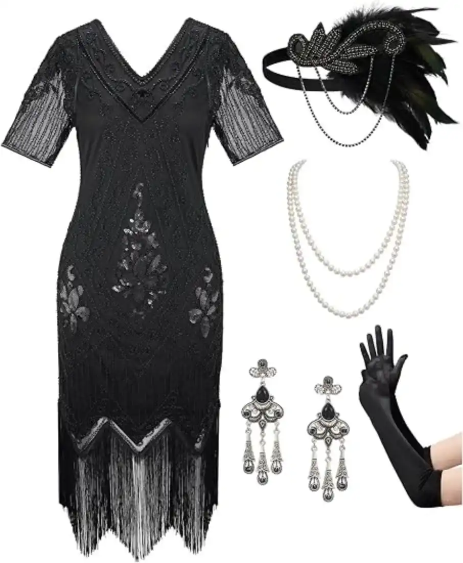 YESSA 1920s Flapper Dresses for Women Gatsby Costume Set