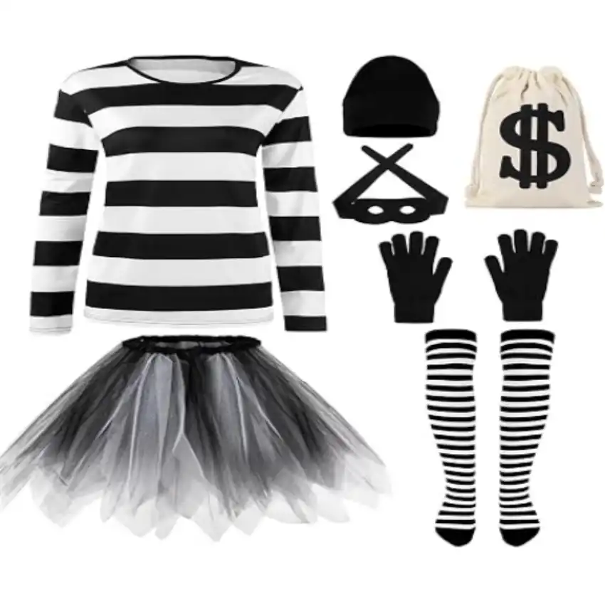Hillban 7 Pcs Women Bank Robber Costume Set with Accessories