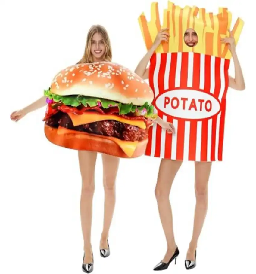 Hercicy 2 Pcs Halloween Couples Food Costumes Hamburger and Fries Outfit