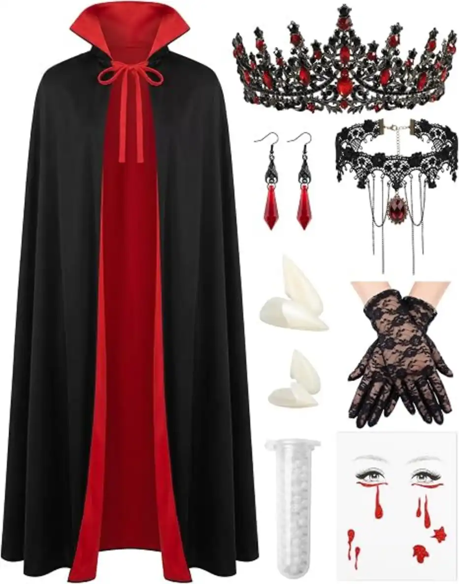 Halloween Vampire Cape for Women Costume Set with Cloak and Accessories
