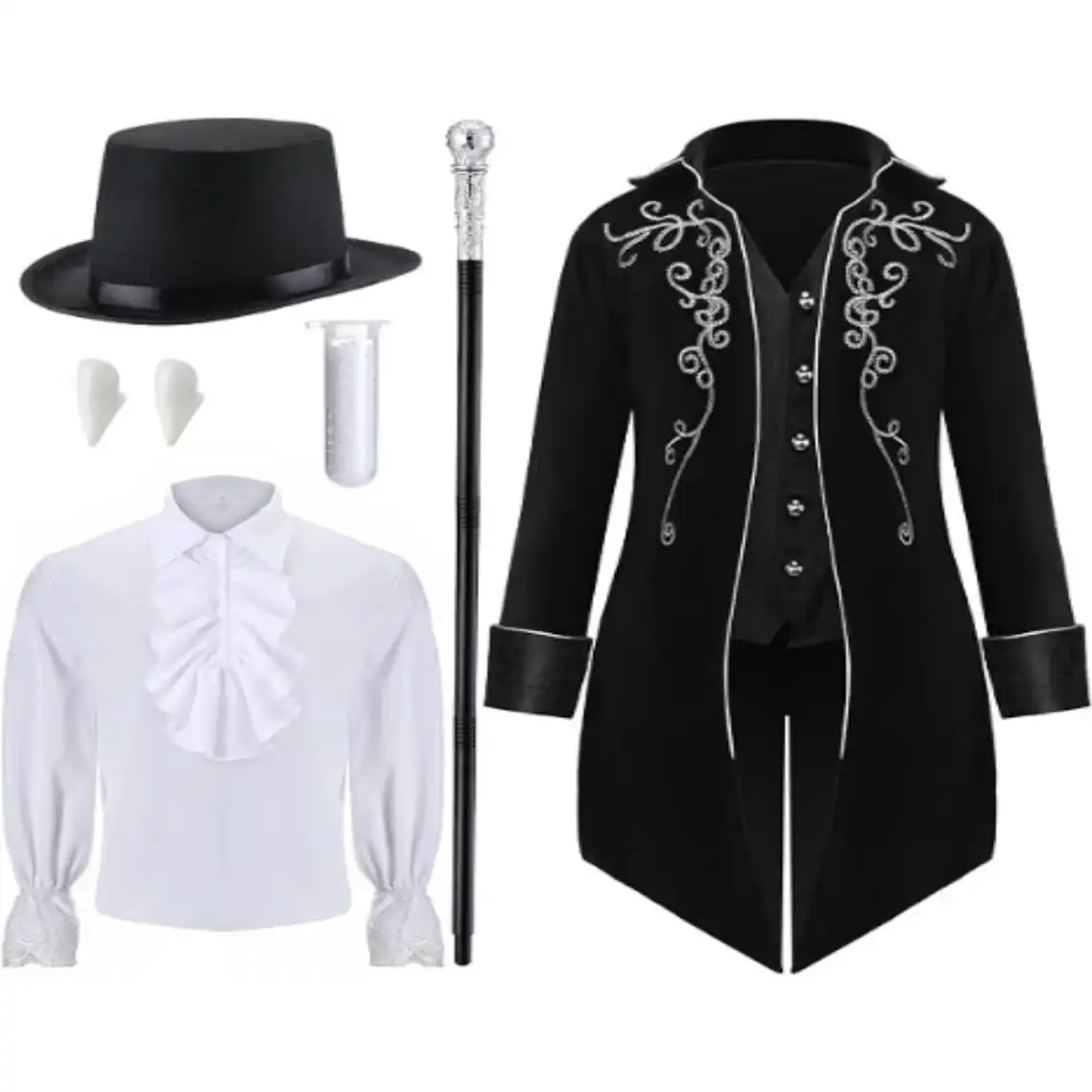 Seenelling Halloween Men Vampire Costume Adult Male Victorian Tailcoat Jacket Outfit Set