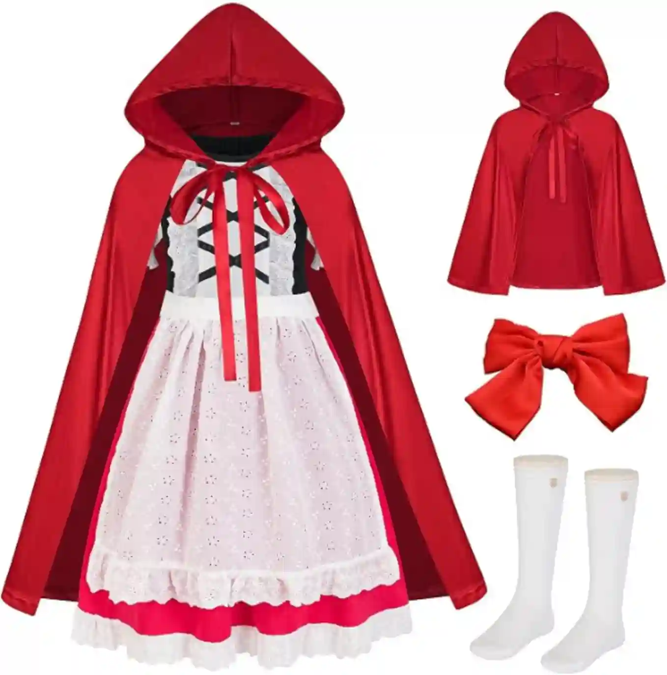 EBYTOP Halloween Costume for Kids Girls Red Mini Dress With Cape and Accessories