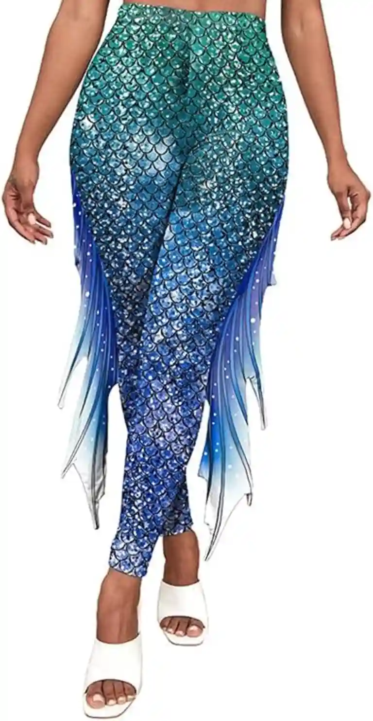 color cosplayer Mermaid Yoga Print Leggings Plus Size