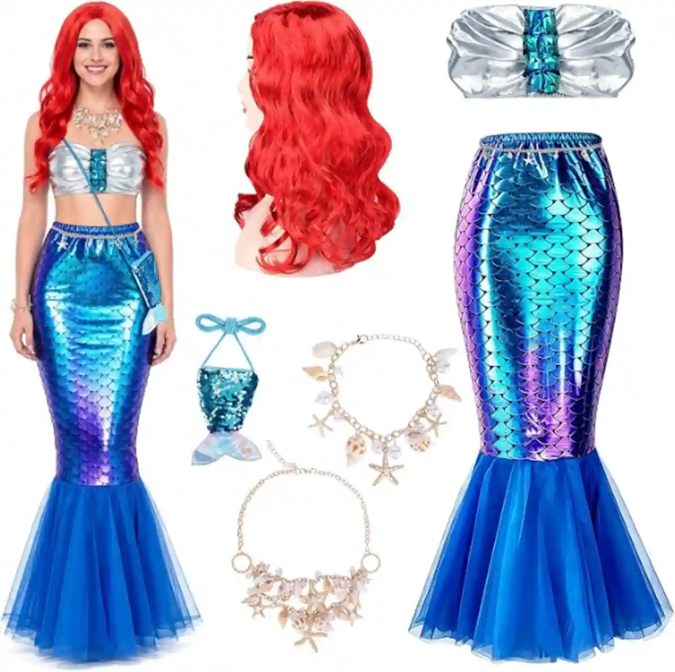 Wehhbtye 7 Pack Halloween Women Mermaid Costume Set