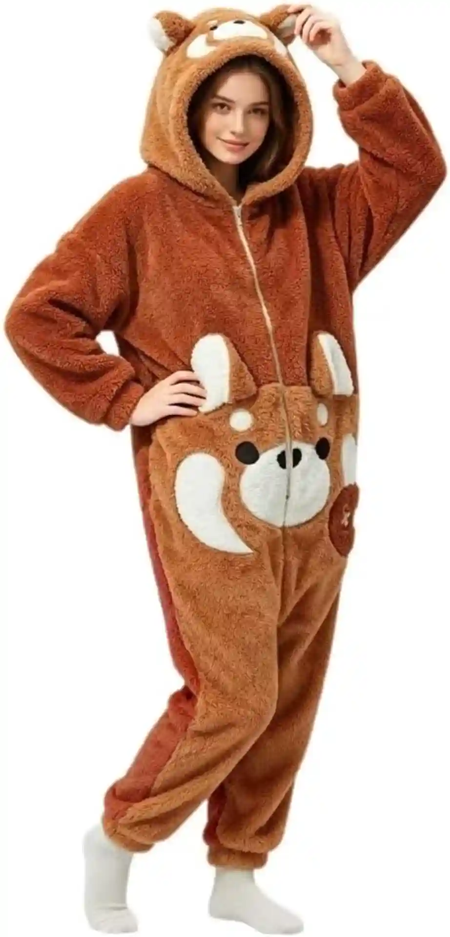 Yuppieanrou Corgi Dog Onesie Pajamas Hooded Cosplay Costume Unisex Adult Loungewear