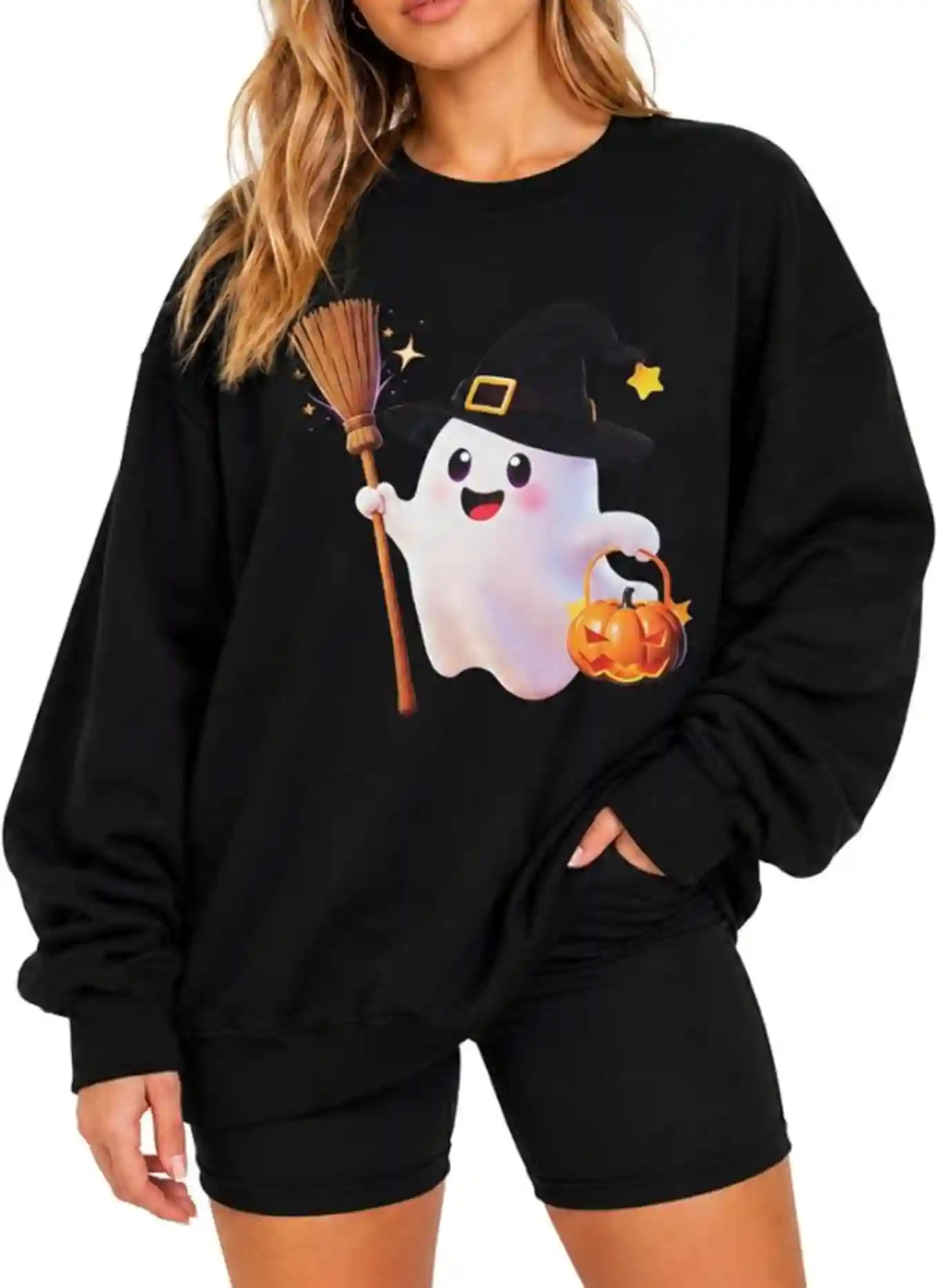 UNIQUEONE Halloween Sweatshirts for Women Ghost Reading Books Sweater