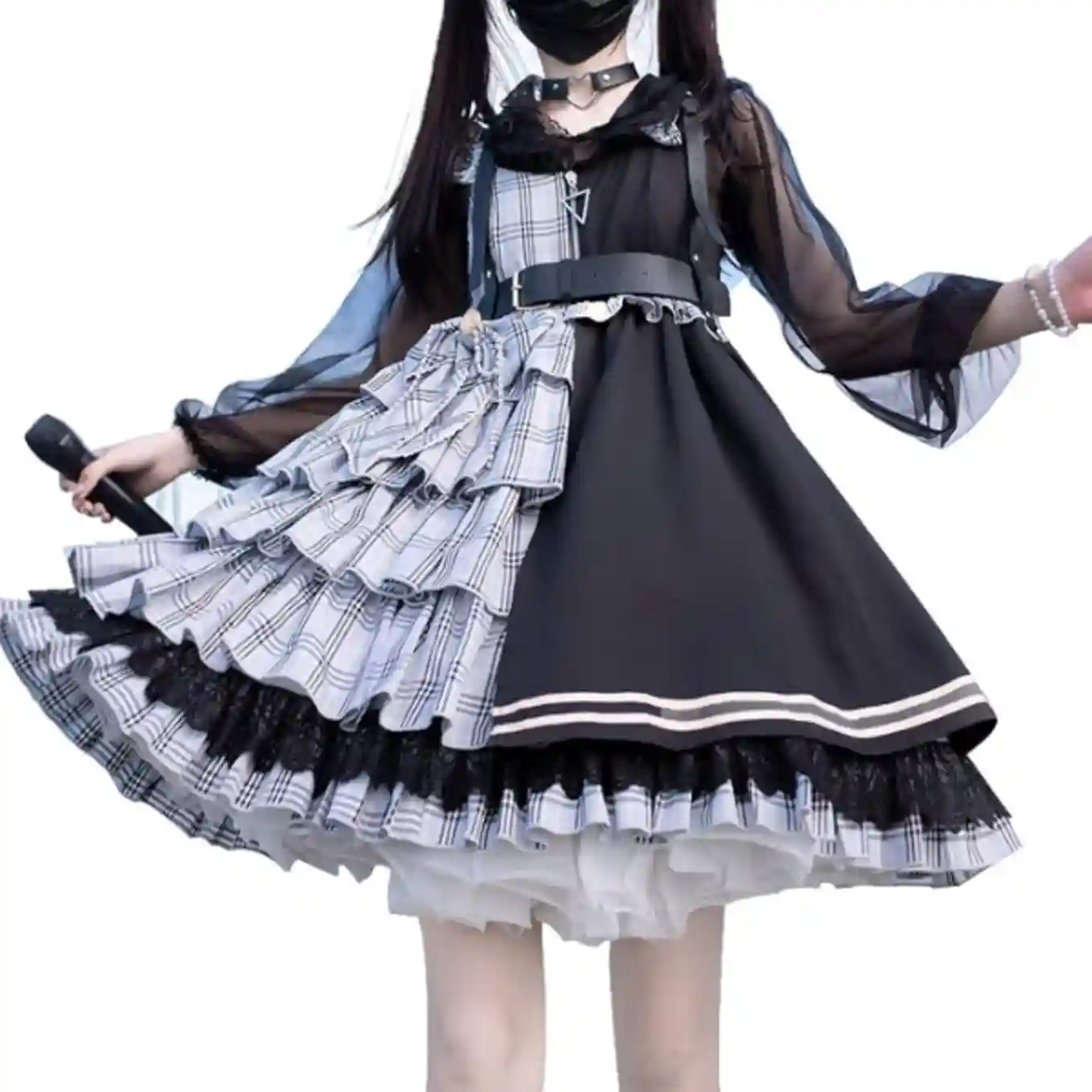 ZZEQYG Women Plaid Punk Gothic Kawaii Lolita Sleeveless Dress